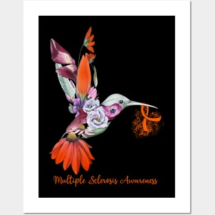 Multiple Sclerosis Awareness Humming Bird Flowers Ribbon Posters and Art